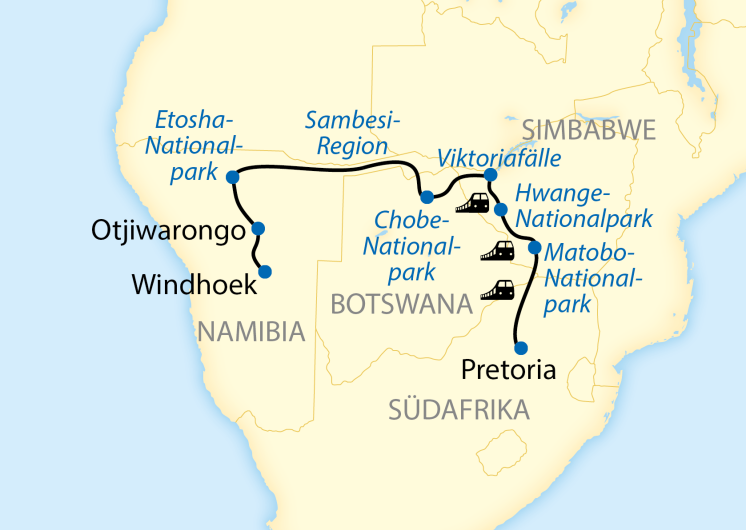 Karte für Bahnreisen in Afrika - Rovos Rail 2716